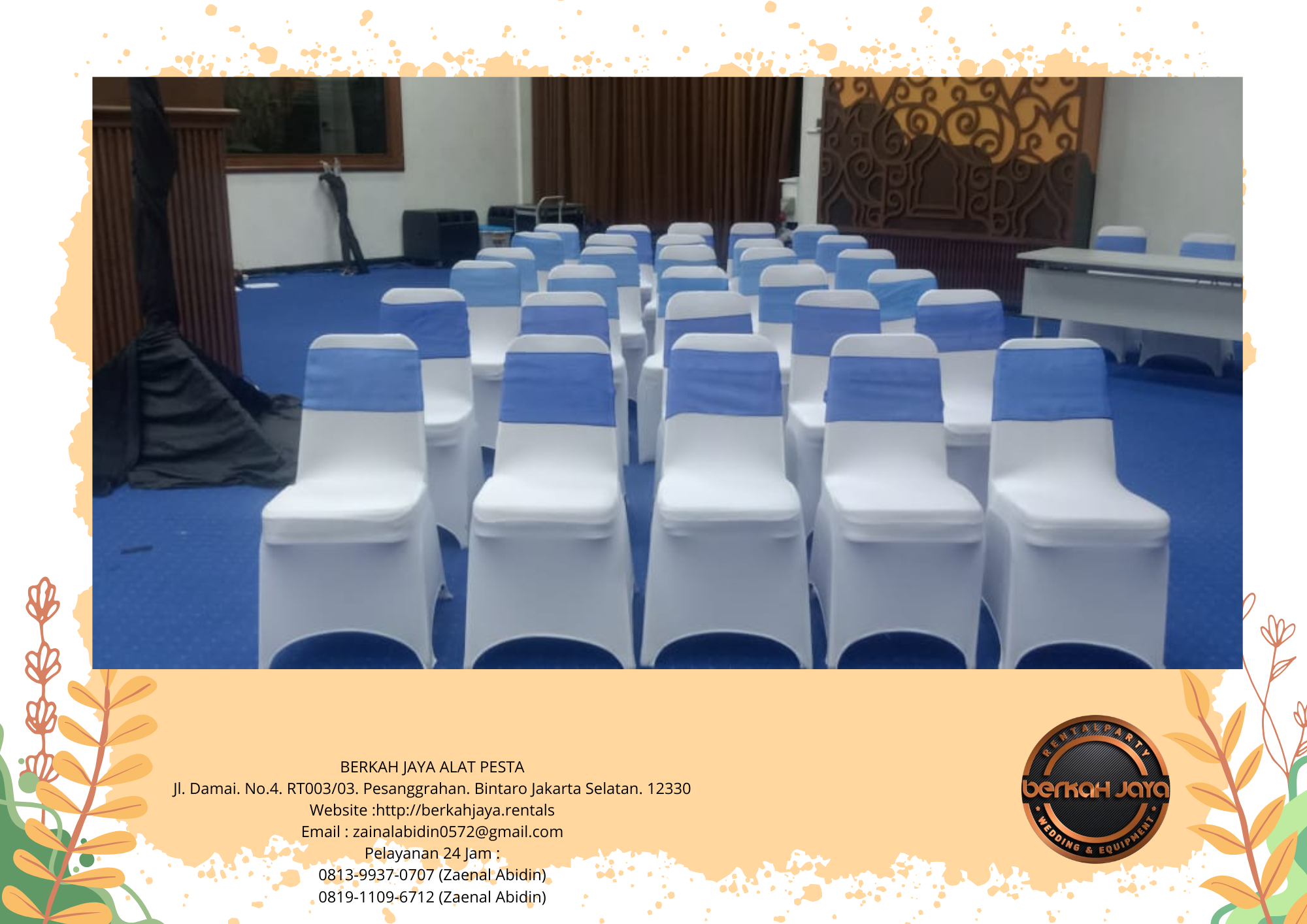 Sewa Kursi Cover Putih Pita Biru Jakarta Selatan