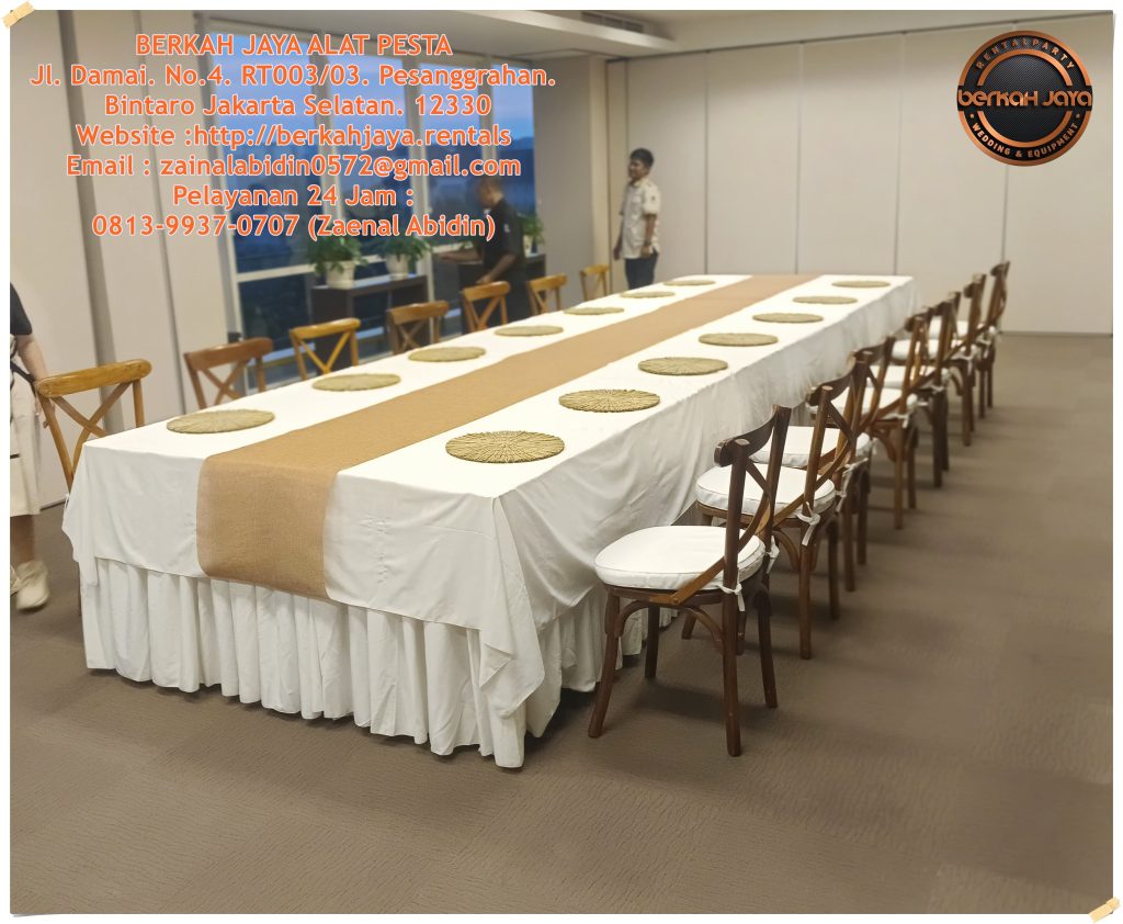 Tempat Penyewaan Long Table Set Kursi Crossback Kayu Daerah Cikarang