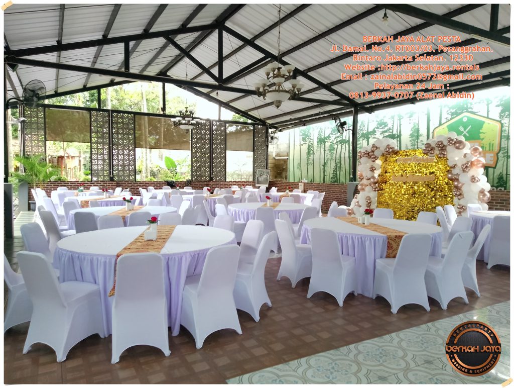 Jasa Sewa Meja Bulat Set Kursi Futura Cover Putih Area Bogor
