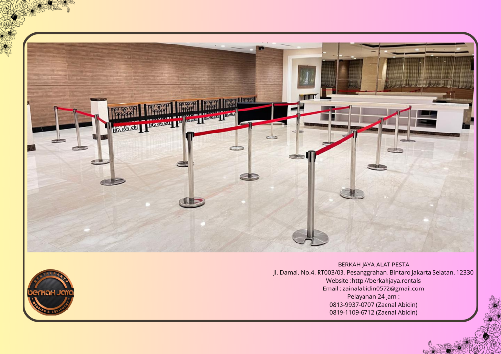 Rental Tiang Pembatas Antrian Pita Tarik Dan Tali Bludru VIP Di Jakarta