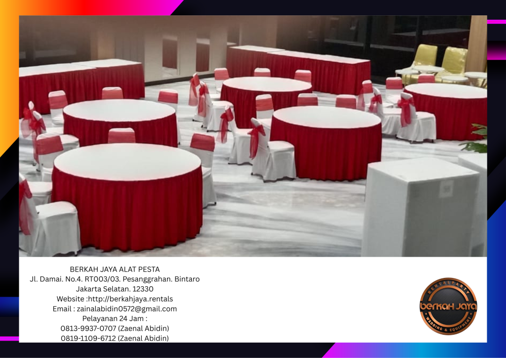 Jasa Sewa Meja Bundar Dan Kotak Cover Merah Putih Di Jakarta Selatan