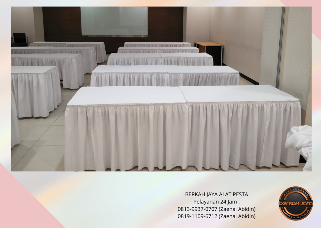Rental Meja Kotak Taplak Putih Skirting Putih Jakarta