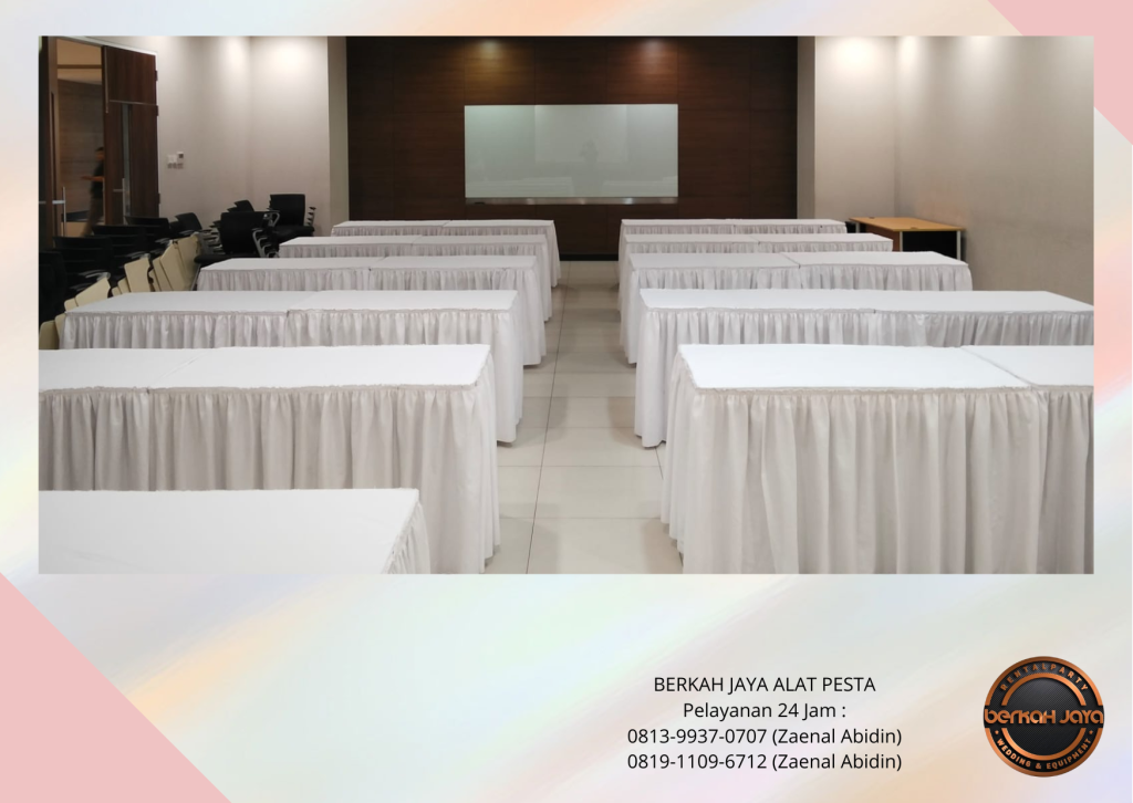 Rental Meja Kotak Taplak Putih Skirting Putih Jakarta