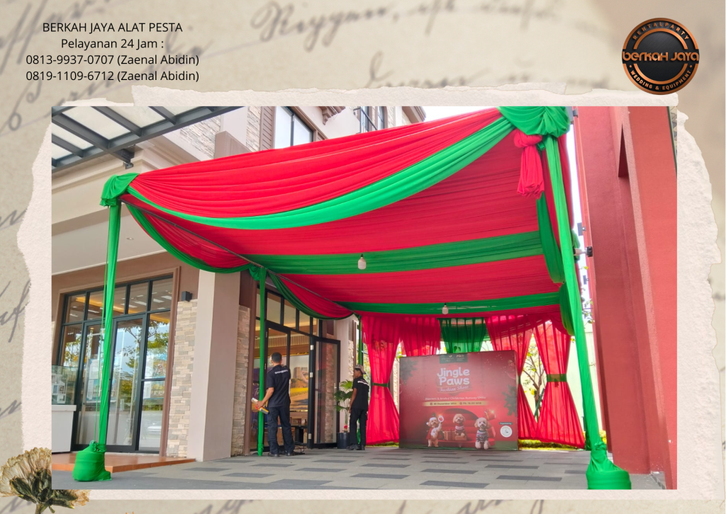 Sewa Tenda Dekorasi Serut Warna Merah Dan Hijau Area Jakarta
