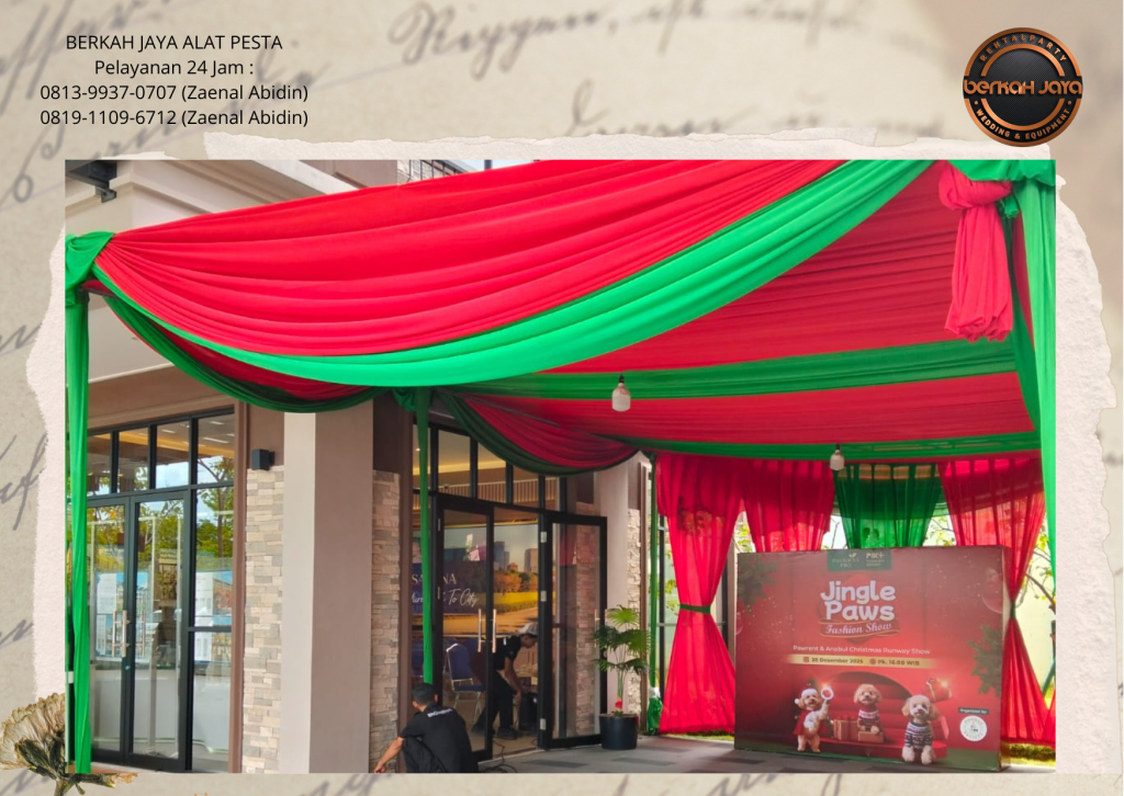 Sewa Tenda Dekorasi Serut Warna Merah Dan Hijau Area Jakarta