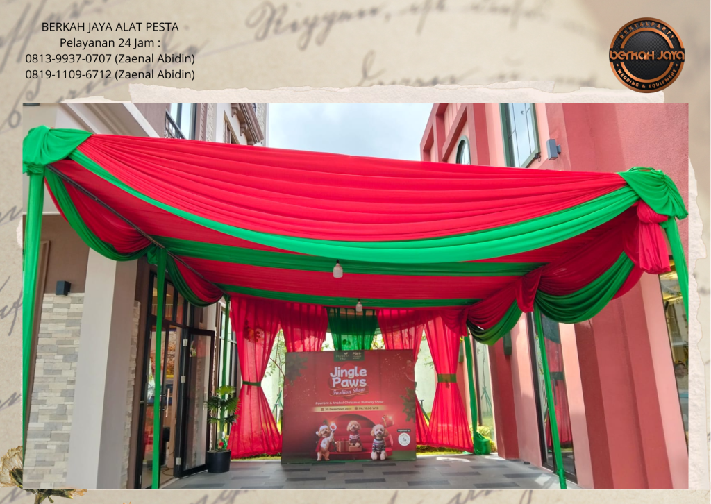 Sewa Tenda Dekorasi Serut Warna Merah Dan Hijau Area Jakarta