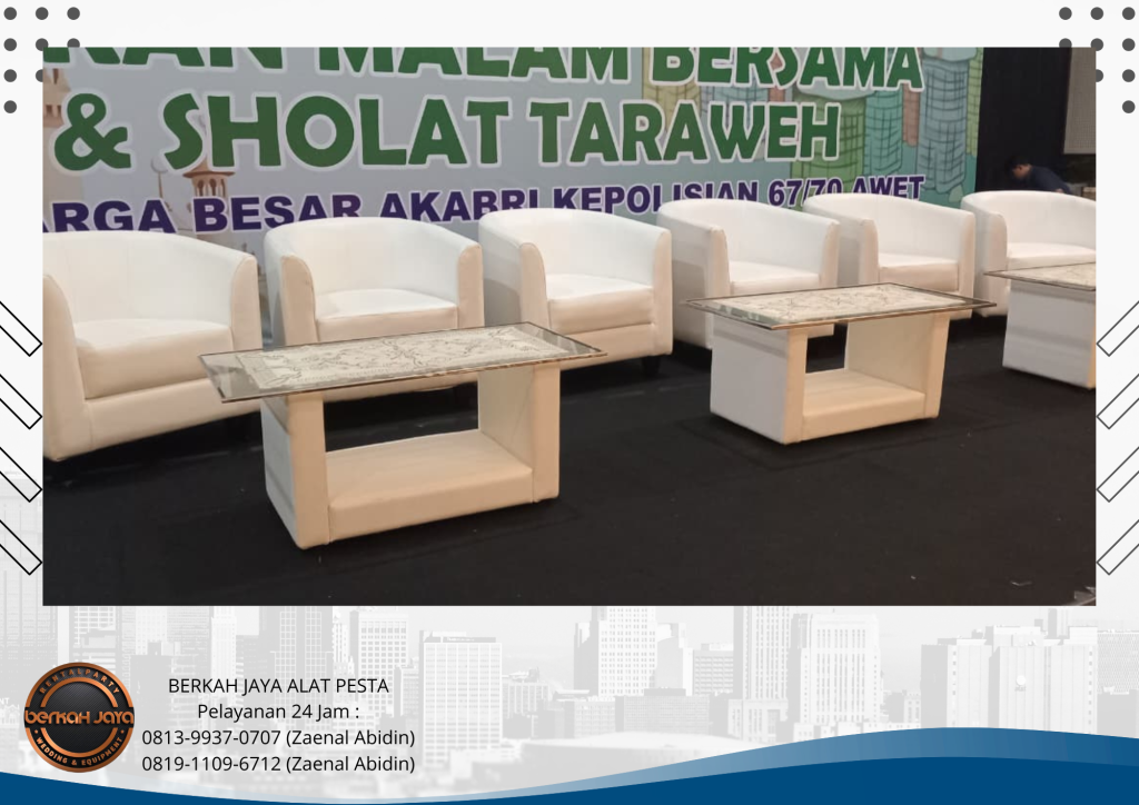 Sewa Sofa Oval Meja Kaca VIP Putih Jakarta Selatan