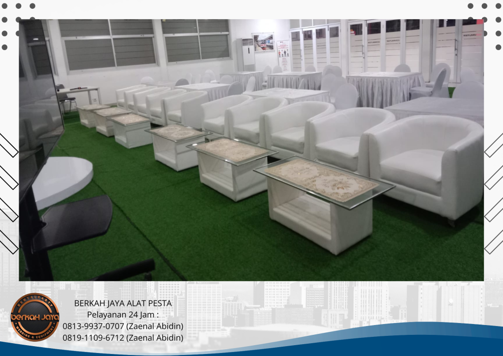 Sewa Sofa Oval Meja Kaca VIP Putih Jakarta Selatan