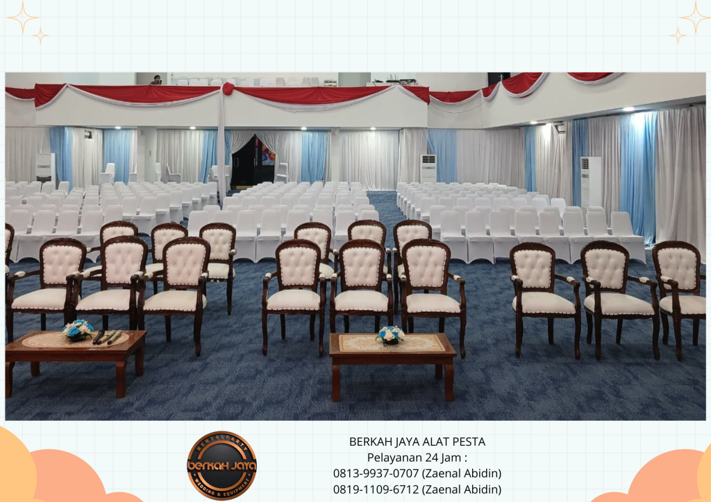 Sewa Tenda Serut Putih Biru Arm Chairs Meja Jakarta Selatan