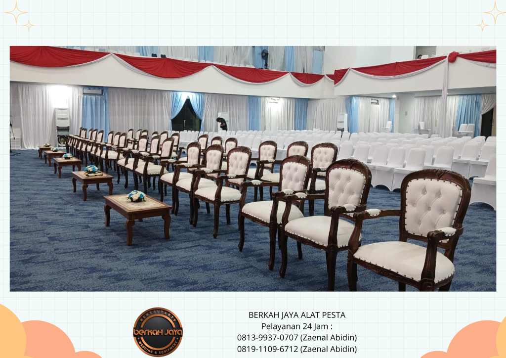 Sewa Tenda Serut Putih Biru Arm Chairs Meja Jakarta Selatan