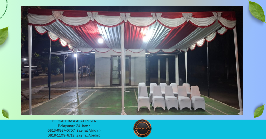 Sewa TENDA DEKORASI KAIN REMPEL PUTIH MERAH Jakarta