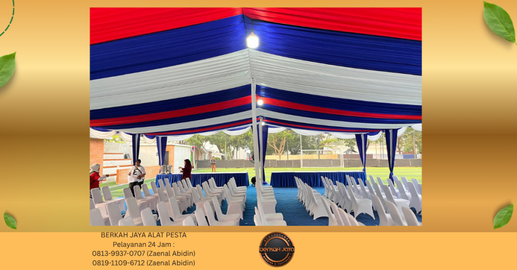 Rental TENDA SERUT BIRU PUTIH MERAH MEJA KURSI Jakarta