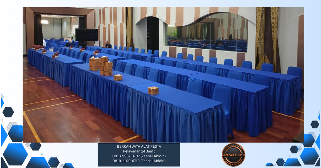 Sewa Meja Kotak Taplak Biru Jakarta 081399370707