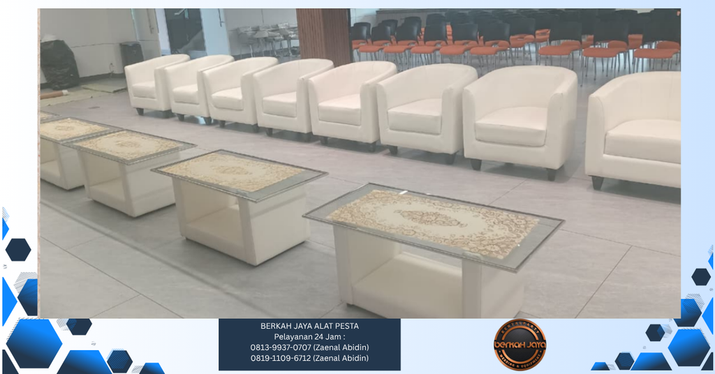 Sewa Sofa Putih Type Oval Set Meja VIP Kaca Jakarta Selatan 081399370707