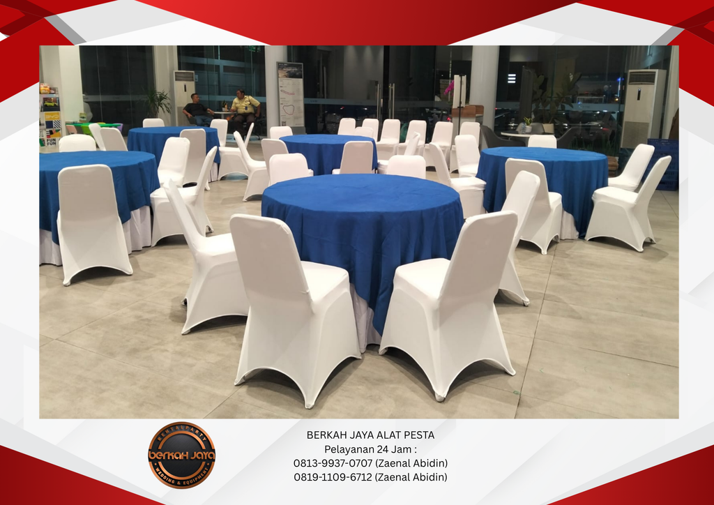 Rental Round Table Meja Kotak Topping Biru Jakarta Selatan 081399370707
