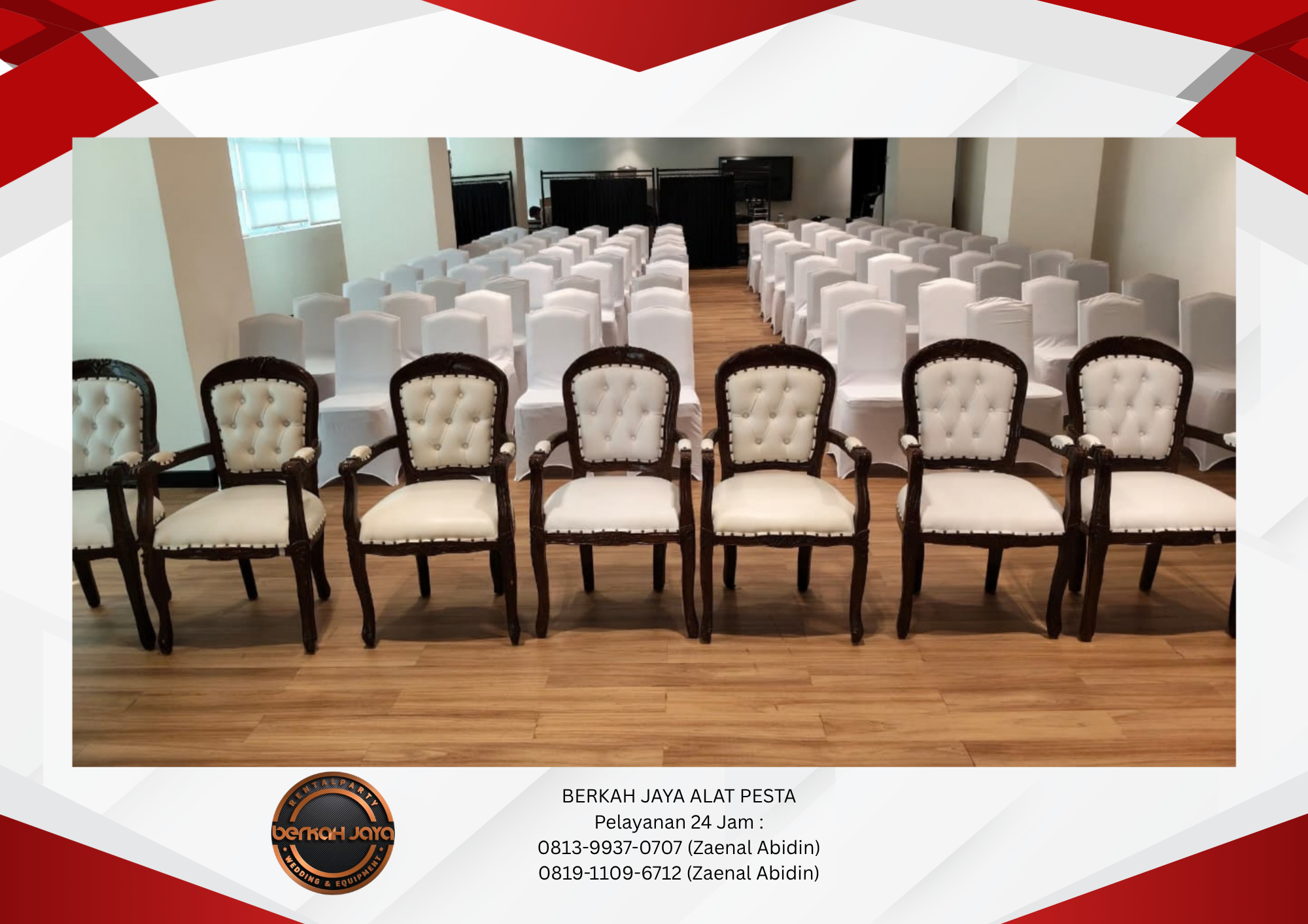 Sewa Kursi Susun Plus Cover Arm Chairs VIP Jakarta Selatan 081399370707