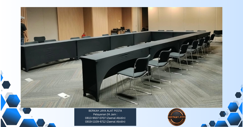 Sewa Meja IBM 180X45cm Taplak Hitam Jakarta Selatan 081399370707