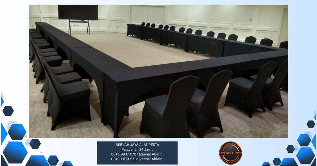 Sewa Meja IBM 180X45cm Taplak Hitam Jakarta Selatan 081399370707